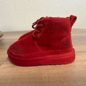 UGG Kids Red Suede Lace-Up Ankle Boot